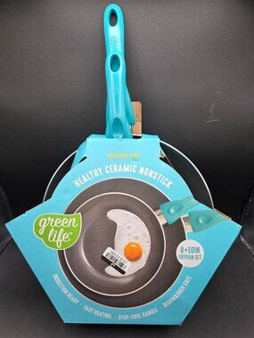 Green Life Healthy Ceramic Nonstick 8+10in Frypan Cookware Set With Stay Cool Ha